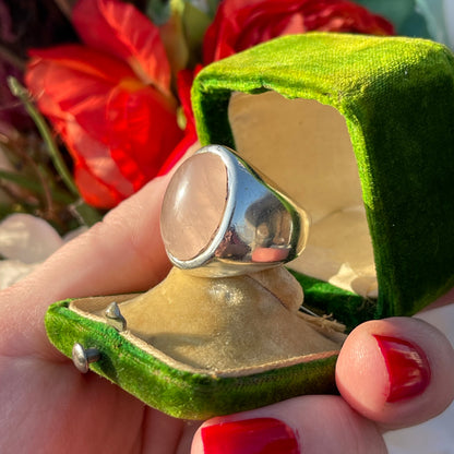 Sterling Silver Rose Quartz Cabochon Ring Statement Chunky Heavy M
