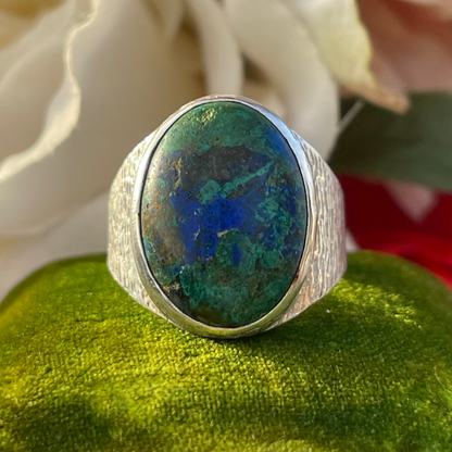 Vintage Sterling Silver Azurite Malachite Signet Ring 1994 6.9g P