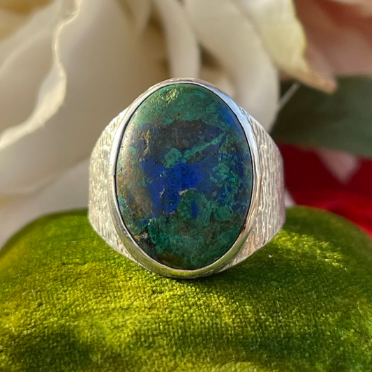 Vintage Sterling Silver Azurite Malachite Signet Ring 1994 6.9g P