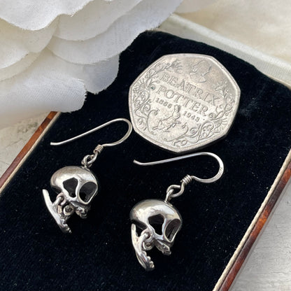 Vintage Silver Articulated Skull Momento Mori earrings