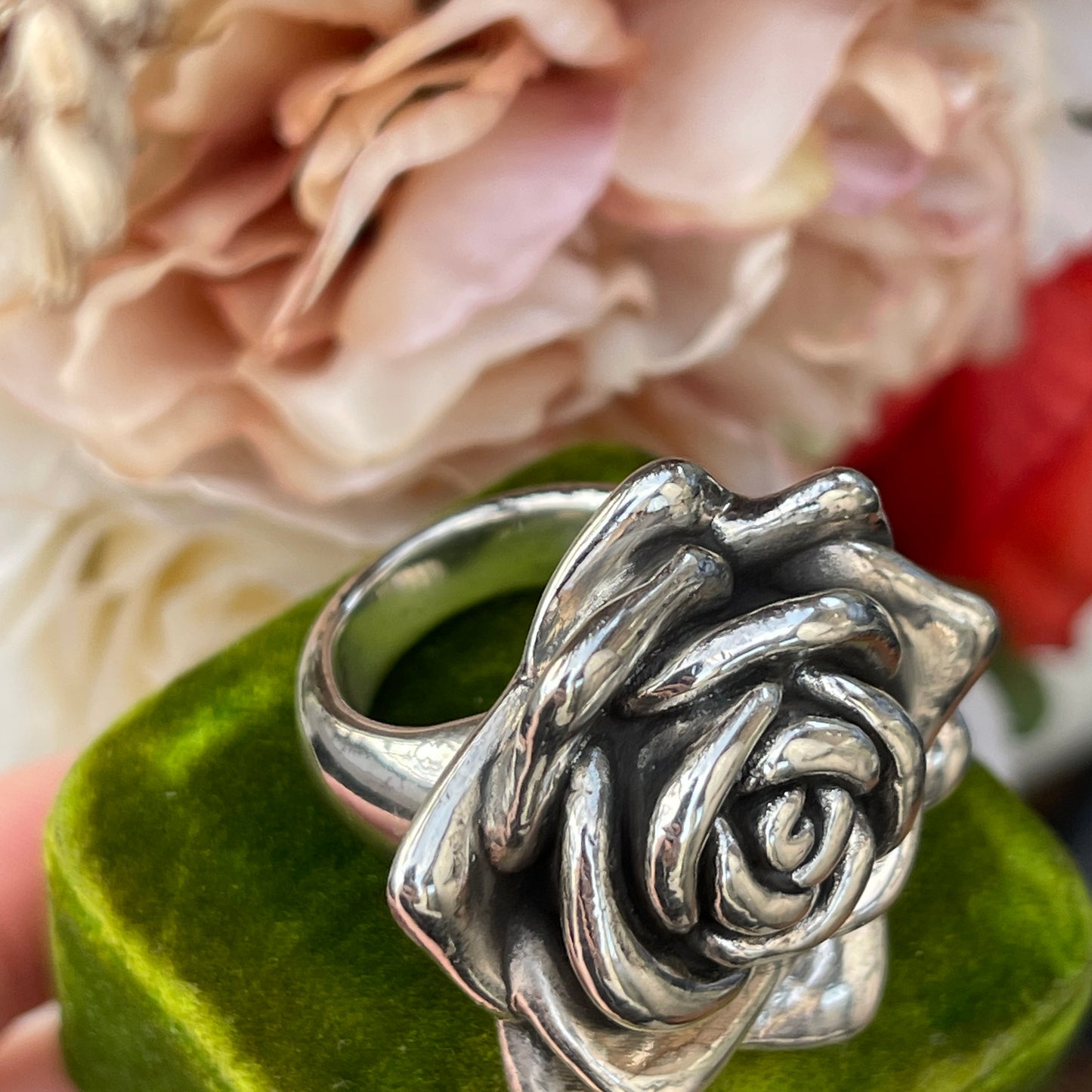 Unreleased: Sterling Silver XL Rose Flower Ring P-Q