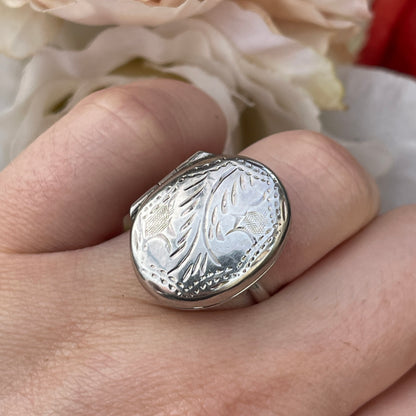 Unreleased: Sterling Silver Filigree Locket Ring O-P