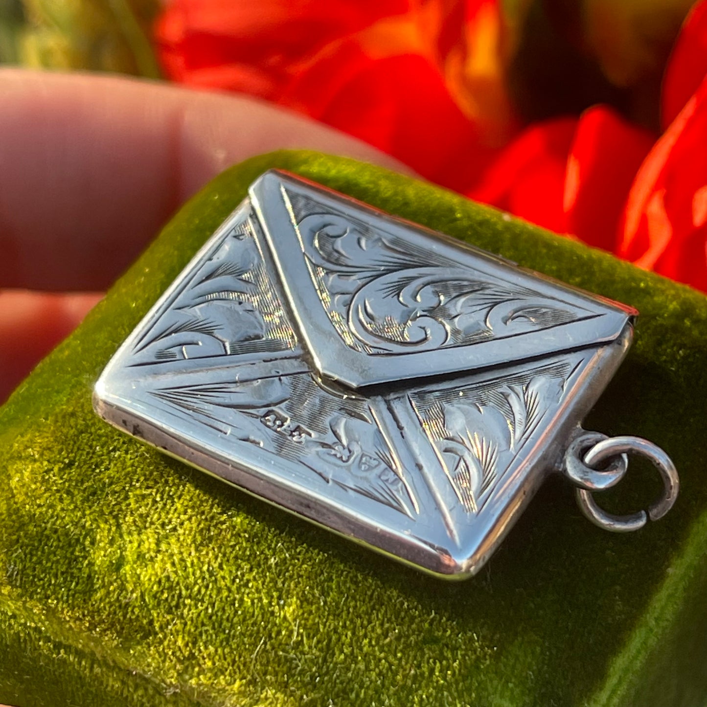 Antique Edwardian Sterling Silver Sweetheart Envelope Charm Pendant Locket 1913