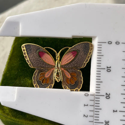 Vintage Gold Plated Cloisonné Butterfly Enamel Brooch