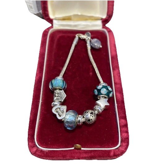 Vintage Sterling Silver screw style Charm Bracelet 12 charms