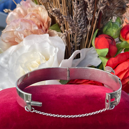 Vintage Sterling Silver Buckle Bangle Victorian Revival Irish 1979 Heavy 33g