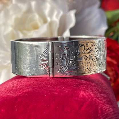 Vintage Sterling Silver Filigree Bracelet Bangle Cuff Thick Hallmarked 1953 27g