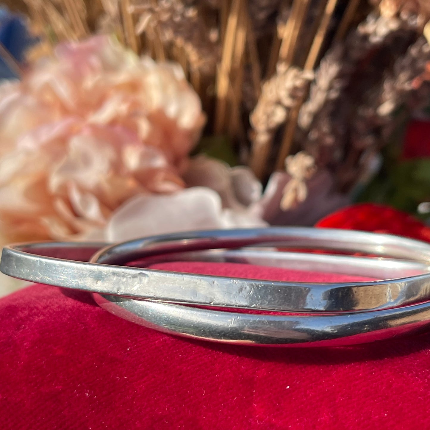 Sterling Silver Linked Bangles Circle Square Heavy 17g