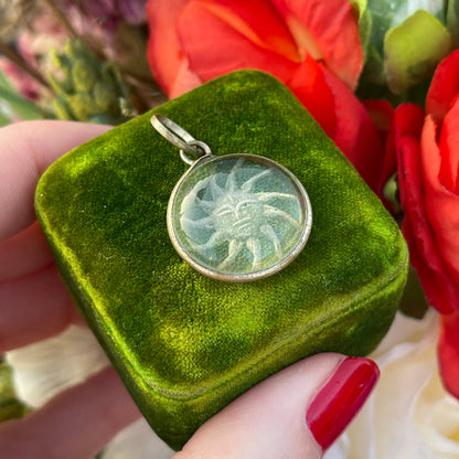 Vintage Silver Indian Reverse Carved Sun Face Pendant Necklace