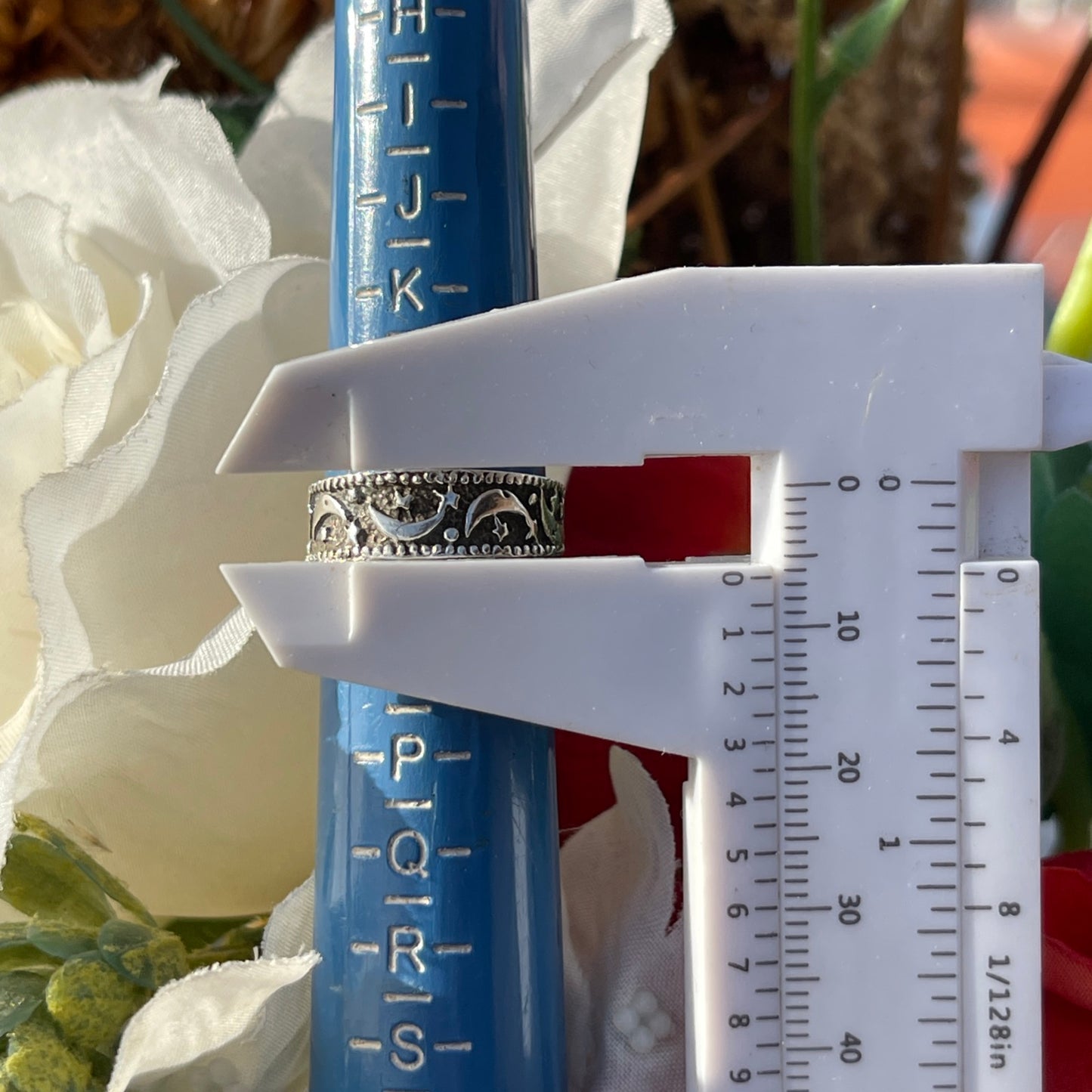 Vintage Sterling Silver Celestial Moon & Stars Ring L