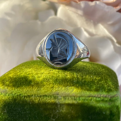 Vintage Sterling Silver Signet Ring Hematite Centurion Antique Inspired 1986 R 1