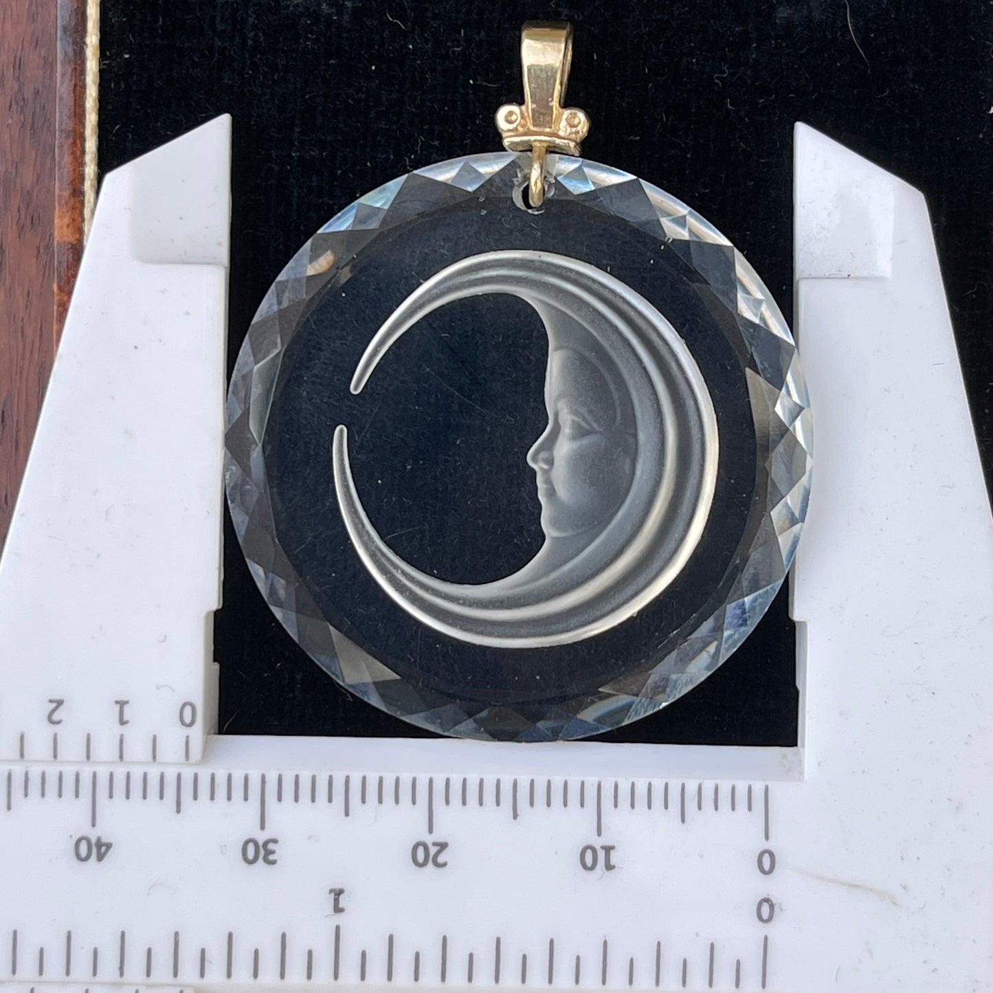 Unreleased: Vintage Swarovski Crystal Moon Intaglio Sun Catcher Gold Pendant