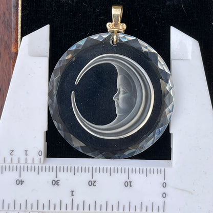 Unreleased: Vintage Swarovski Crystal Moon Intaglio Sun Catcher Gold Pendant