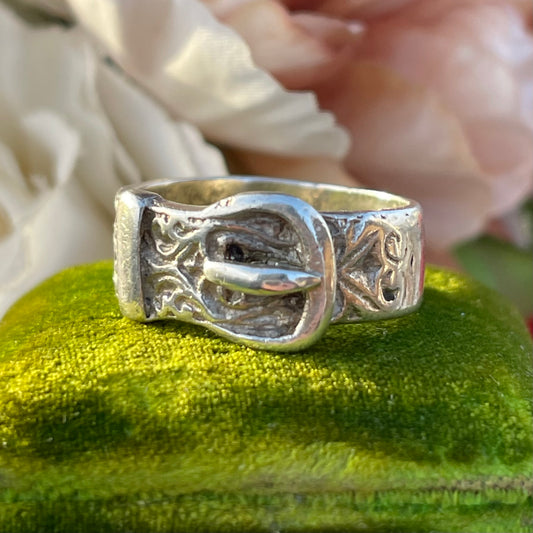 Antique Sterling Silver Victorian Buckle Ring SIL UK S Heavy 7g