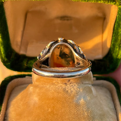 Vintage Sterling Silver Fish Moss Agate Ring Bernard Instone Arts Crafts 1910 L
