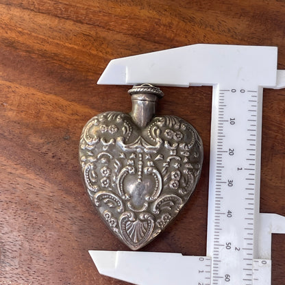 Unreleased: Vintage Sterling Silver Heart Perfume Bottle Pendant large 55mm