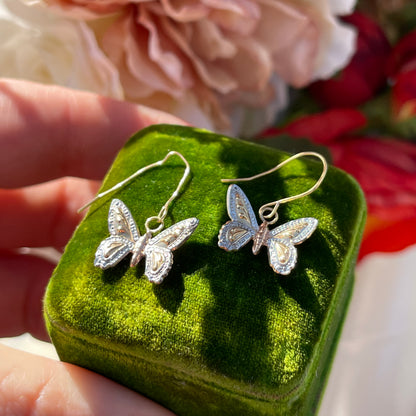 9ct Gold Floating Butterfly Hook Earrings Rose Yellow White Dainty 0.5g
