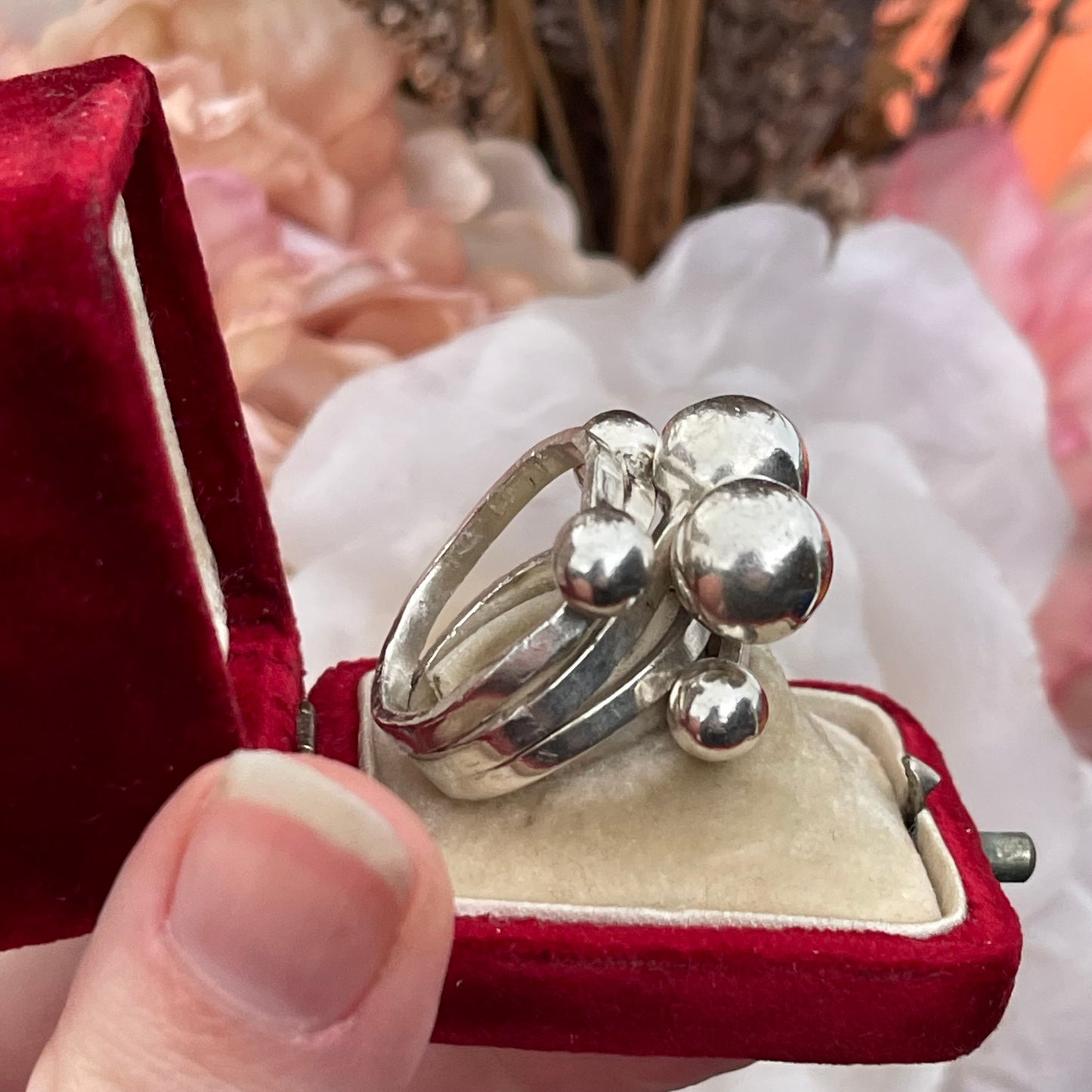 Vintage Sterling Silver Very Heavy modernist ball chunky ring mexican N 13g