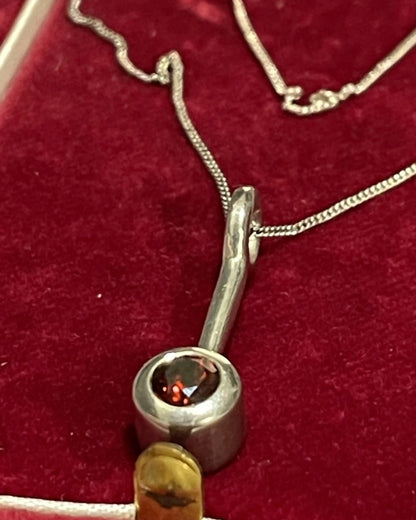 Vintage Sterling Silver Garnet Necklace Earrings Set