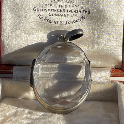 Antique Victorian Silver Rock Crystal Locket Pendant Rare
