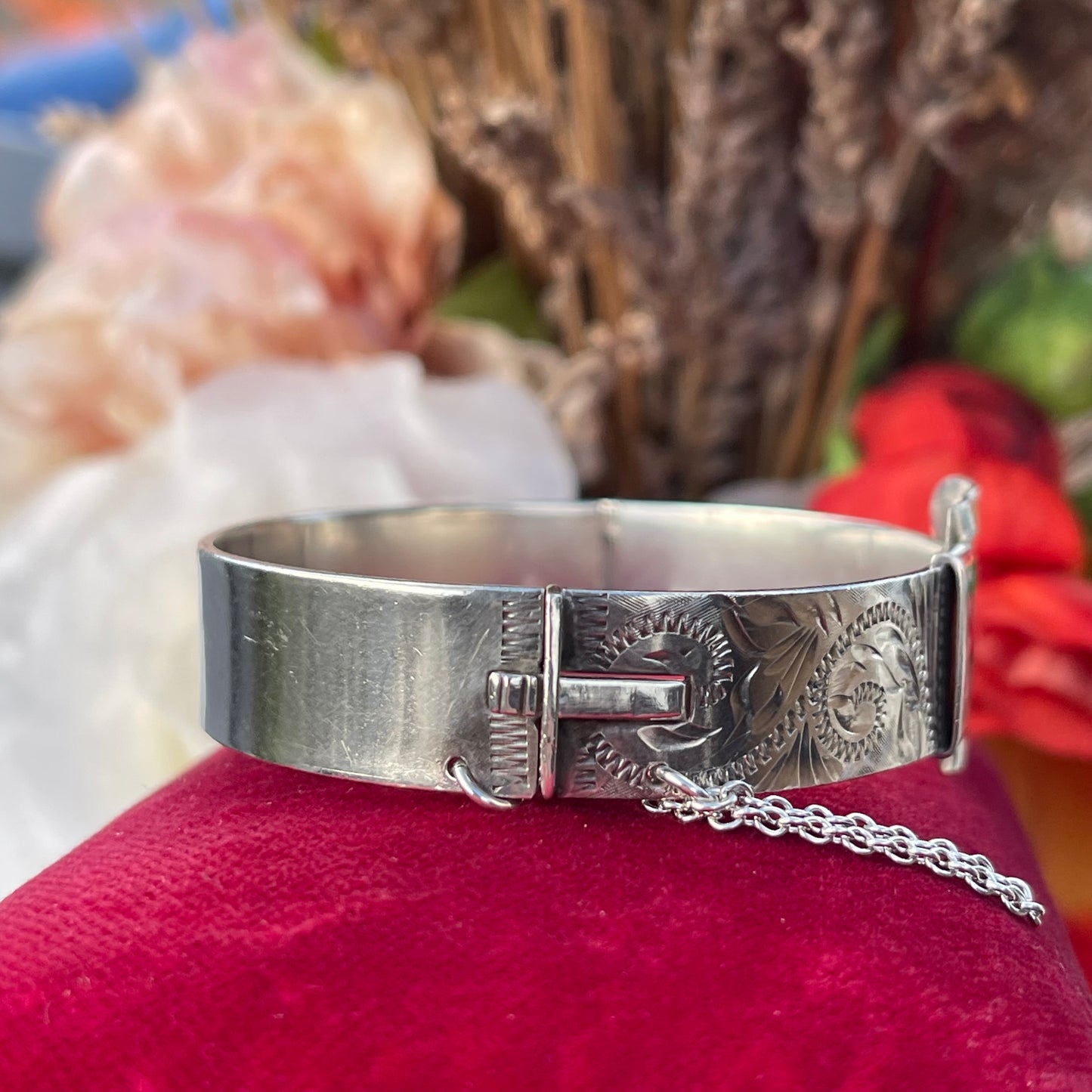 Vintage Sterling Silver Buckle Bangle Victorian Revival Irish 1979 Heavy 33g