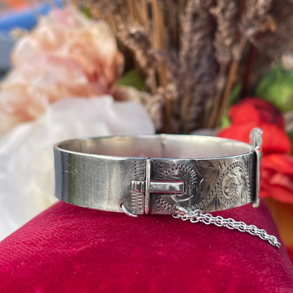Vintage Sterling Silver Buckle Bangle Victorian Revival Irish 1979 Heavy 33g