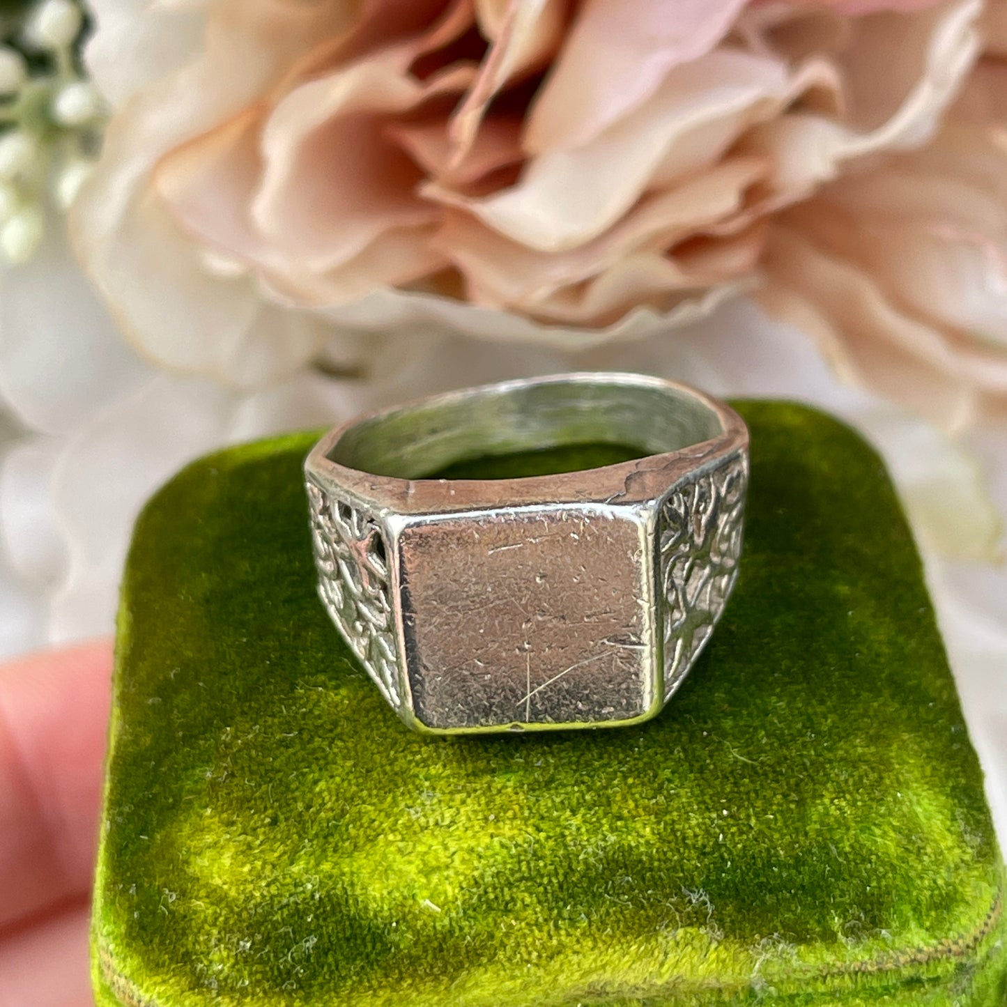 Unreleased: Antique Sterling Silver Openwork Filigree Signet Ring Q