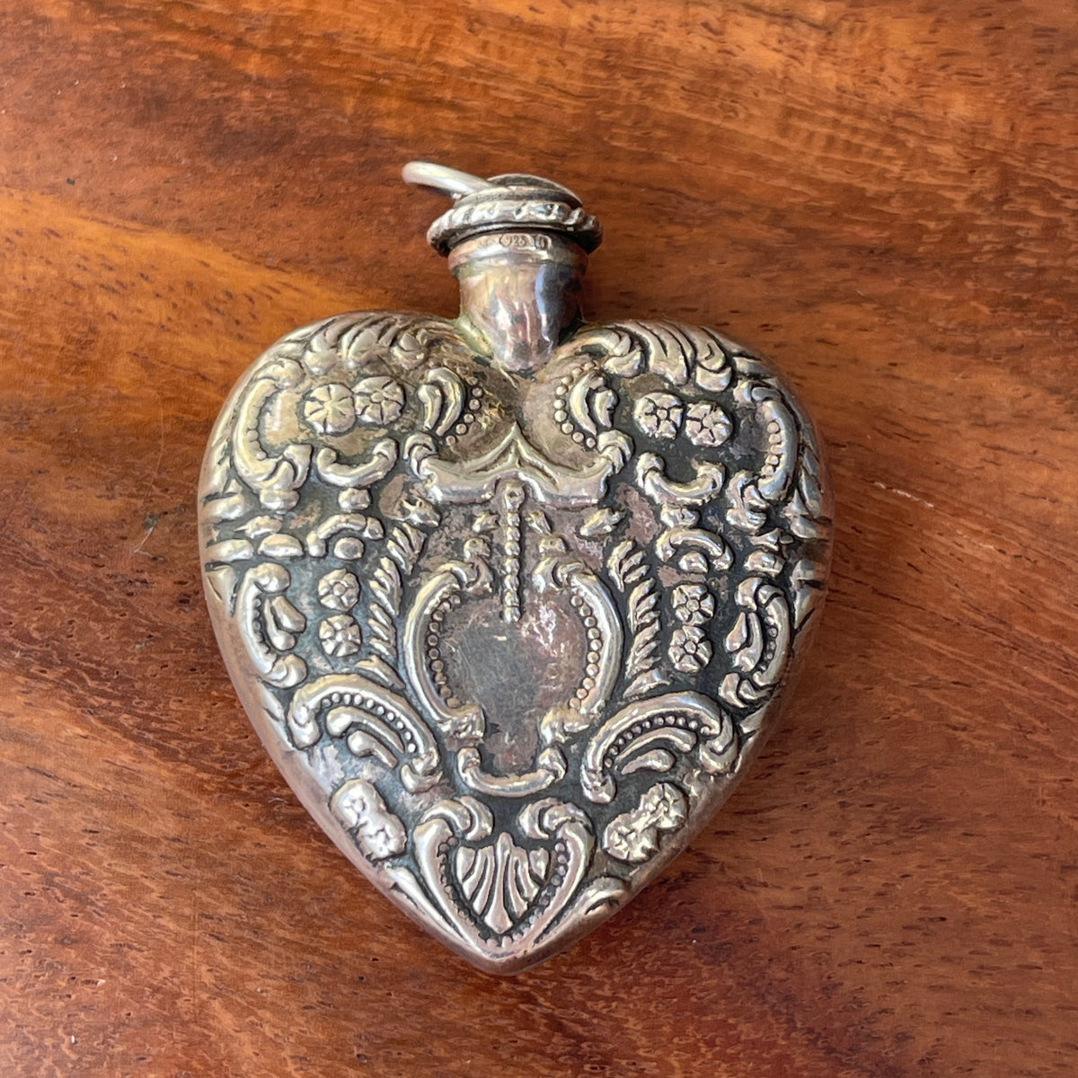 Unreleased: Vintage Sterling Silver Heart Perfume Bottle Pendant 40mm