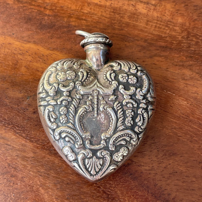Unreleased: Vintage Sterling Silver Heart Perfume Bottle Pendant 40mm