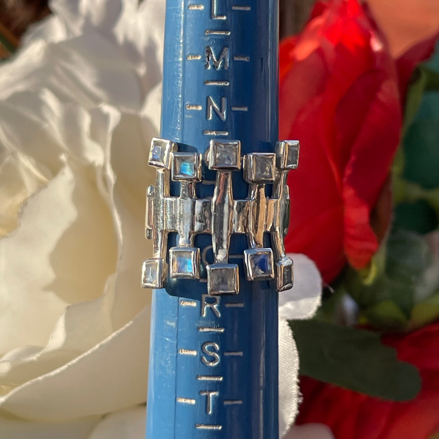 Vintage Sterling Silver Moonstone Square Modernist Statement Ring P