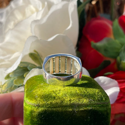 Vintage Sterling Silver Mother Of Pearl Panel Chunky Ring Q