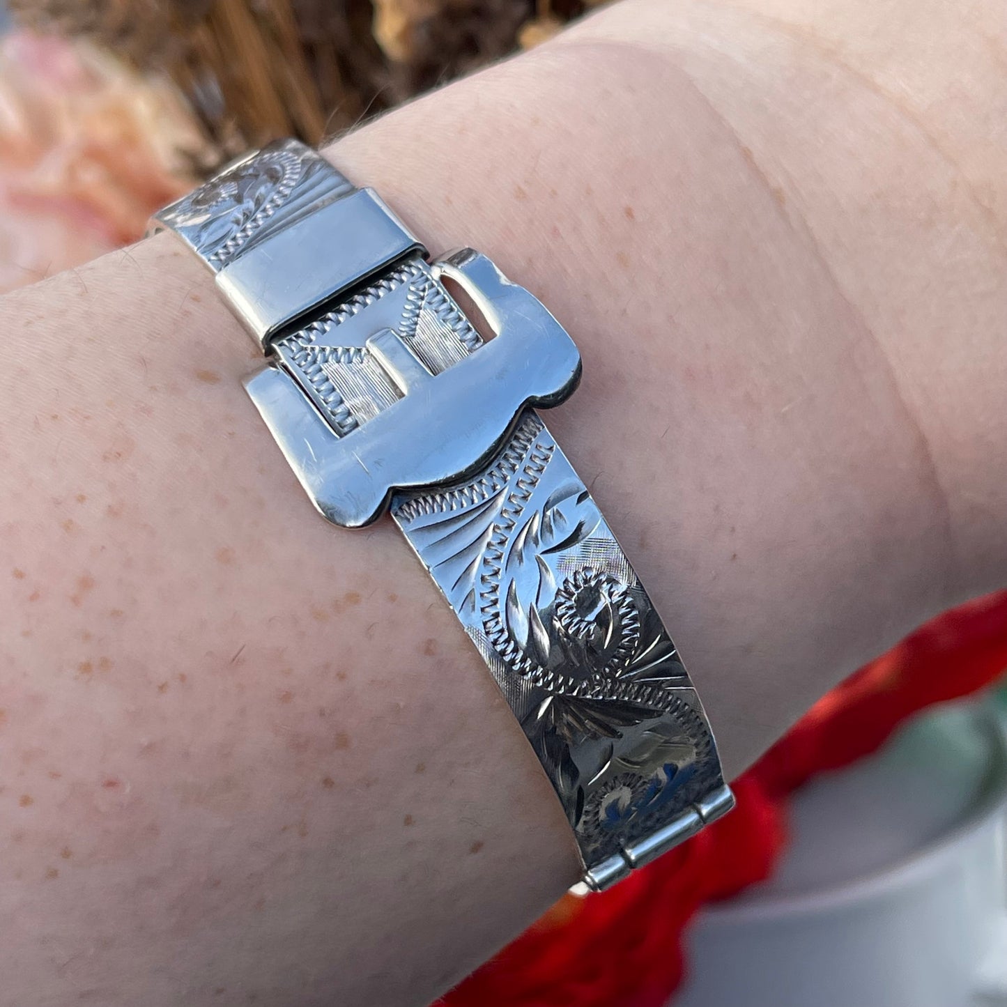 Vintage Sterling Silver Buckle Bangle Victorian Revival Irish 1979 Heavy 33g