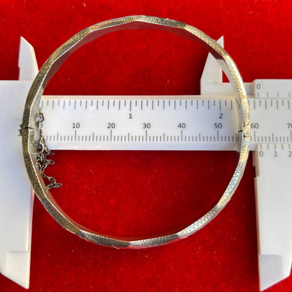 Vintage Sterling Silver Slim Etched Bamboo Bangle Bracelet