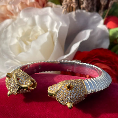 Sterling Silver Panther Gold Gilt Head Bangle Bracelet John Start Hallmarked 55g
