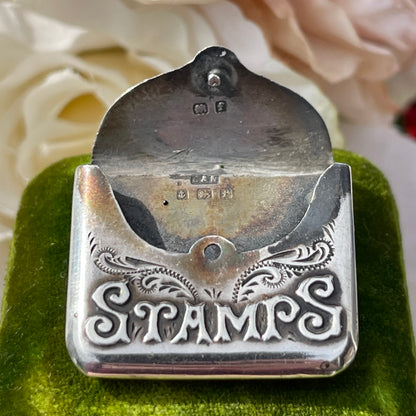 Antique Edwardian 1905 Sterling Silver Stamp Holder Envelope Pendant Charm