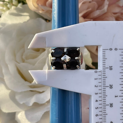 Vintage Sterling Silver Chunky Smoky Quartz Quad Ring Statement 925 L Heavy 6g