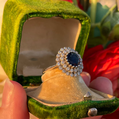 Vintage Sterling Silver 1950s Sapphire Glass Cocktail ring L