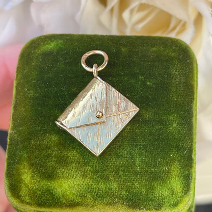 Vintage 9ct Gold Envelope Charm Pendant Letter RARE Antique Revival 3g