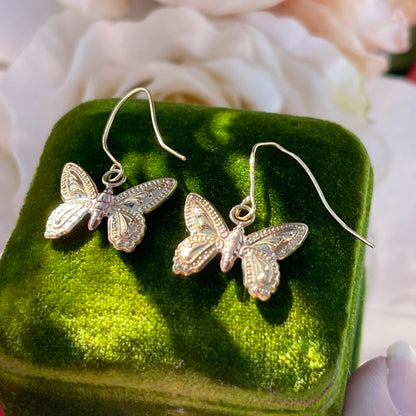 9ct Gold Floating Butterfly Hook Earrings Rose Yellow White Dainty 0.5g