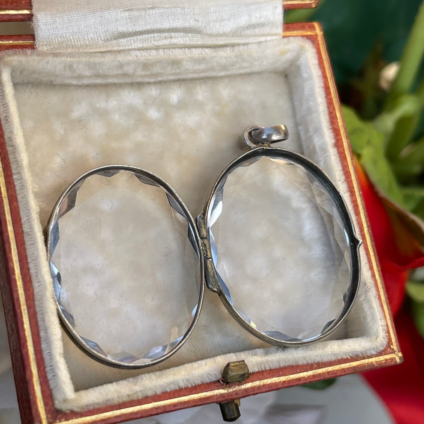 Antique Victorian Silver Rock Crystal Locket Pendant Rare