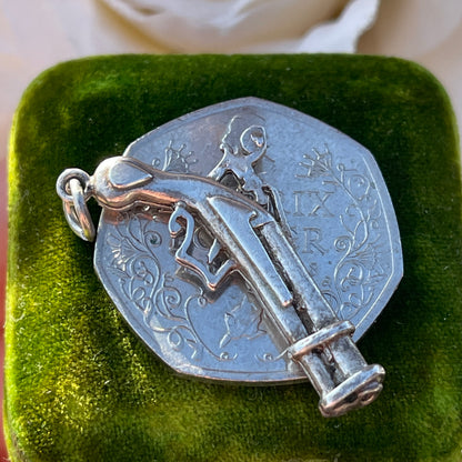 Sterling Silver Vintage Flintlock Pistol Gun Charm 4g