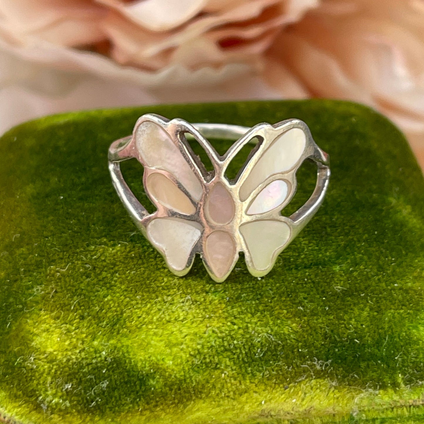 Unreleased: Sterling Silver Mother Of Pearl Inlay Butterfly Ring O