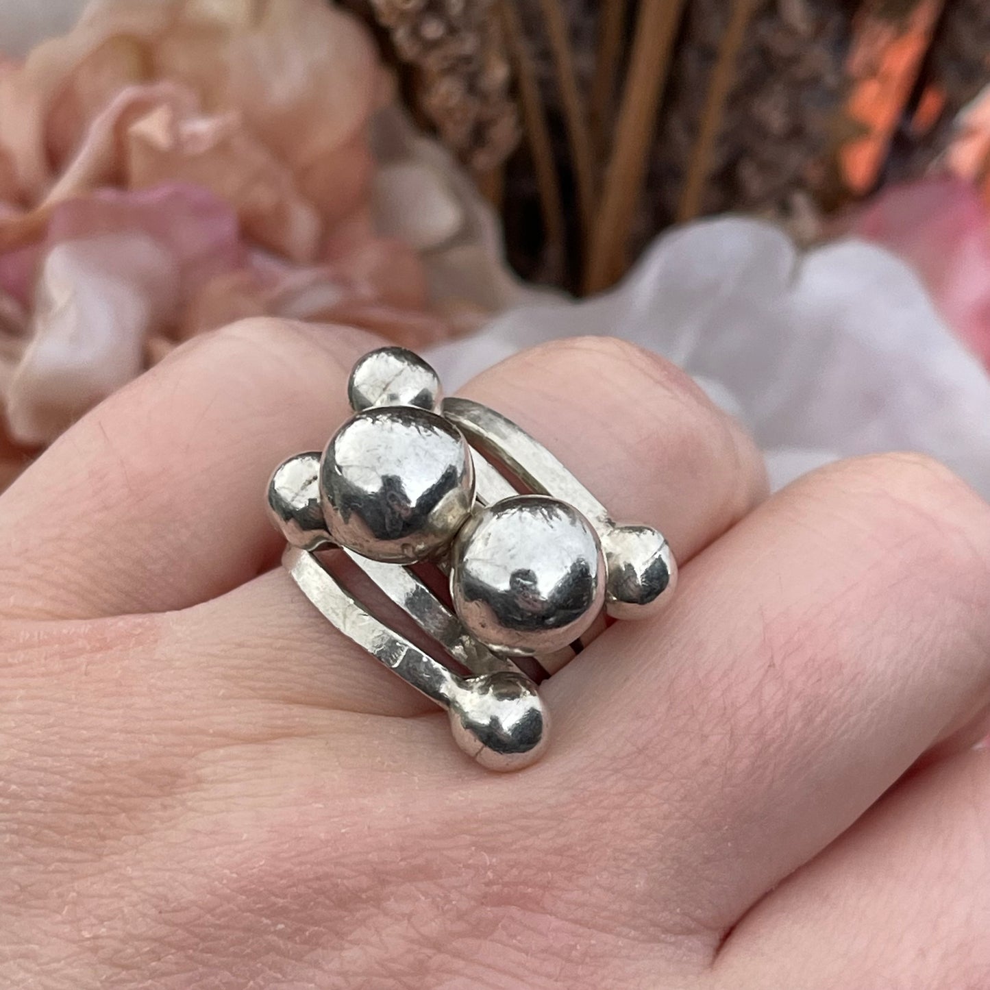Vintage Sterling Silver Very Heavy modernist ball chunky ring mexican N 13g