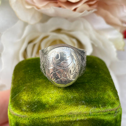 Unreleased: Vintage Sterling Silver Locket Ring Engraved Filigree Etched T