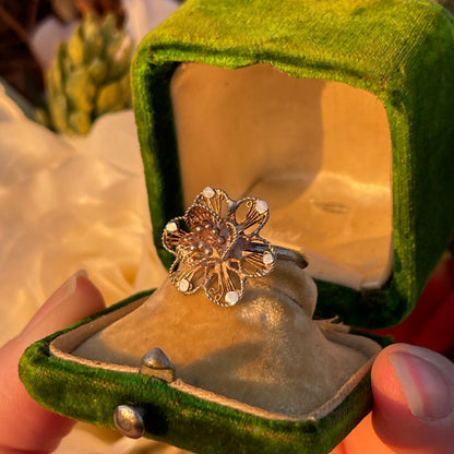 Vintage Silver Filigree Flower Daffodil ring O