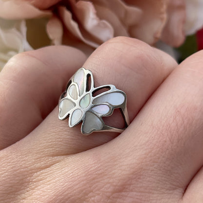 Sterling Silver Mother Of Pearl Inlay Butterfly Ring O