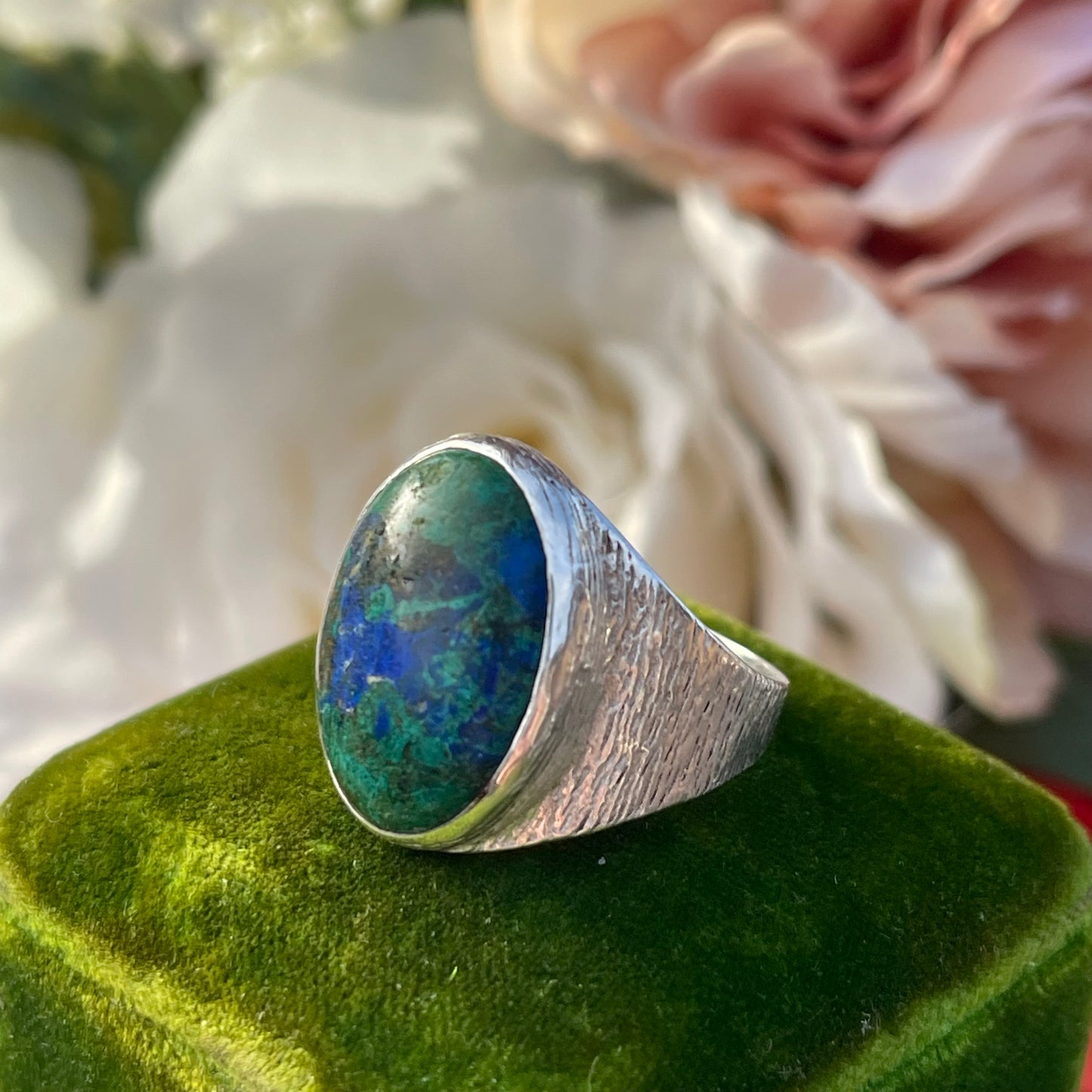 Vintage Sterling Silver Azurite Malachite Signet Ring 1994 6.9g P