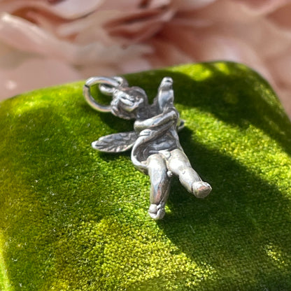 Vintage Italian Silver Angel Cherub Pendant Charm Solid Verrocchio Putti 2.6g