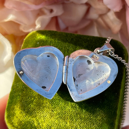 Vintage Sterling Silver Mother Of Pearl Heart Locket