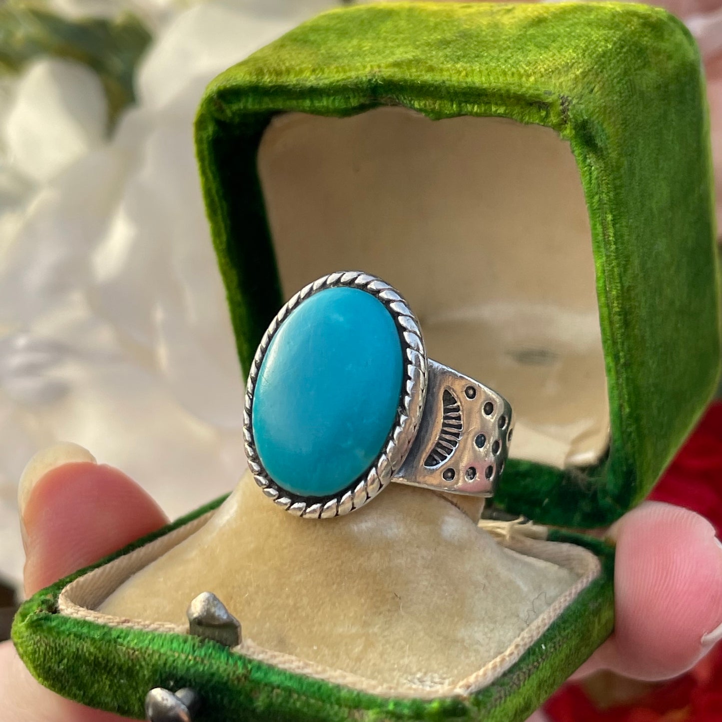 Vintage Sterling Silver Sleeping Beauty Turquoise Carolyn Pollack Ring S 14g